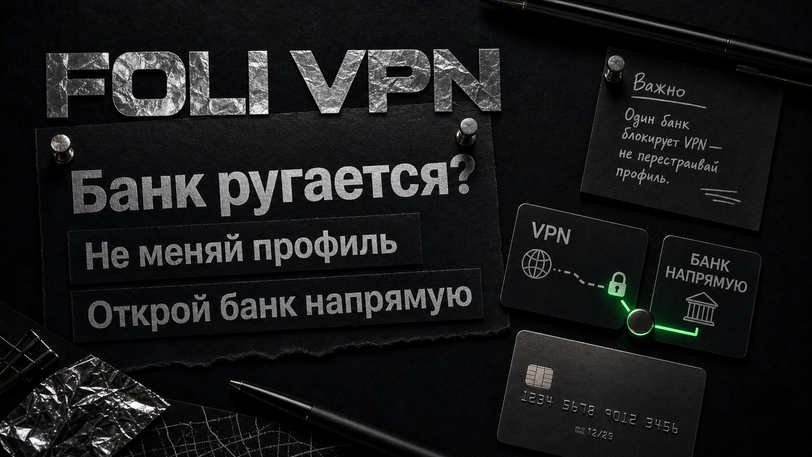 Обложка Foli VPN: банк лучше открыть напрямую, не ломая VPN-профиль.