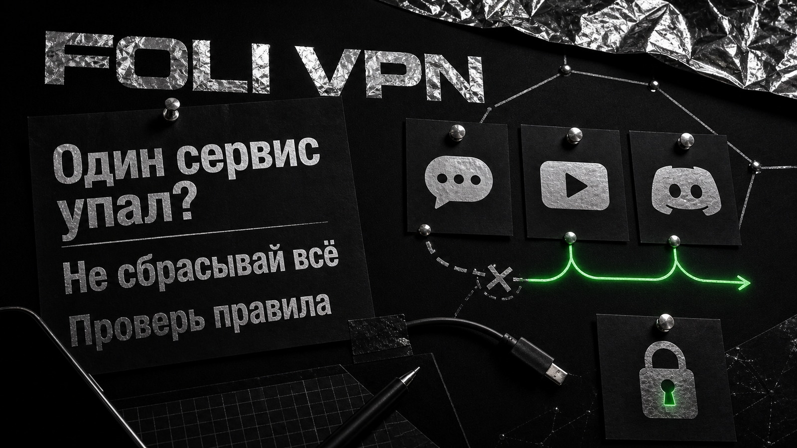 Обложка Foli VPN: когда падает один сервис, сначала проверьте правила маршрутизации.