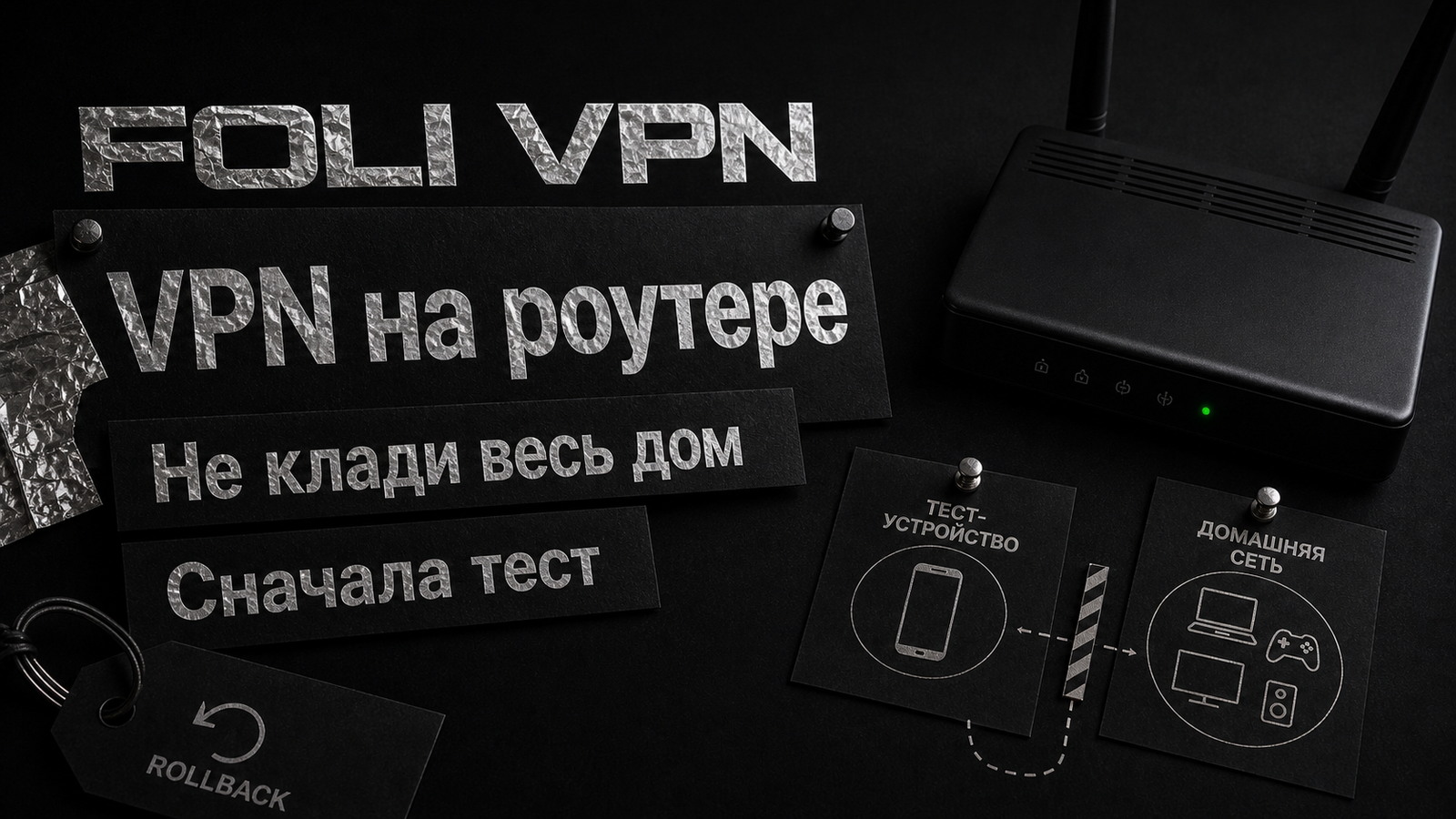 Обложка Foli VPN: роутер настраивают через тестовое устройство и план отката.