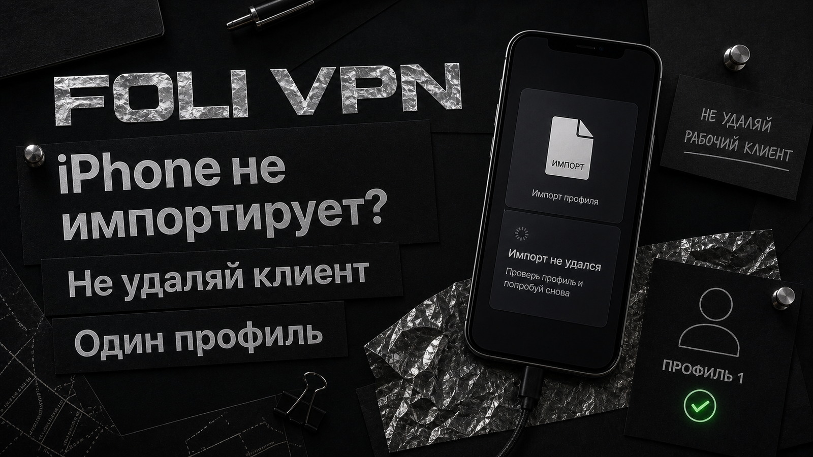 Обложка Foli VPN: если iPhone не импортирует профиль, не удаляйте рабочий клиент.