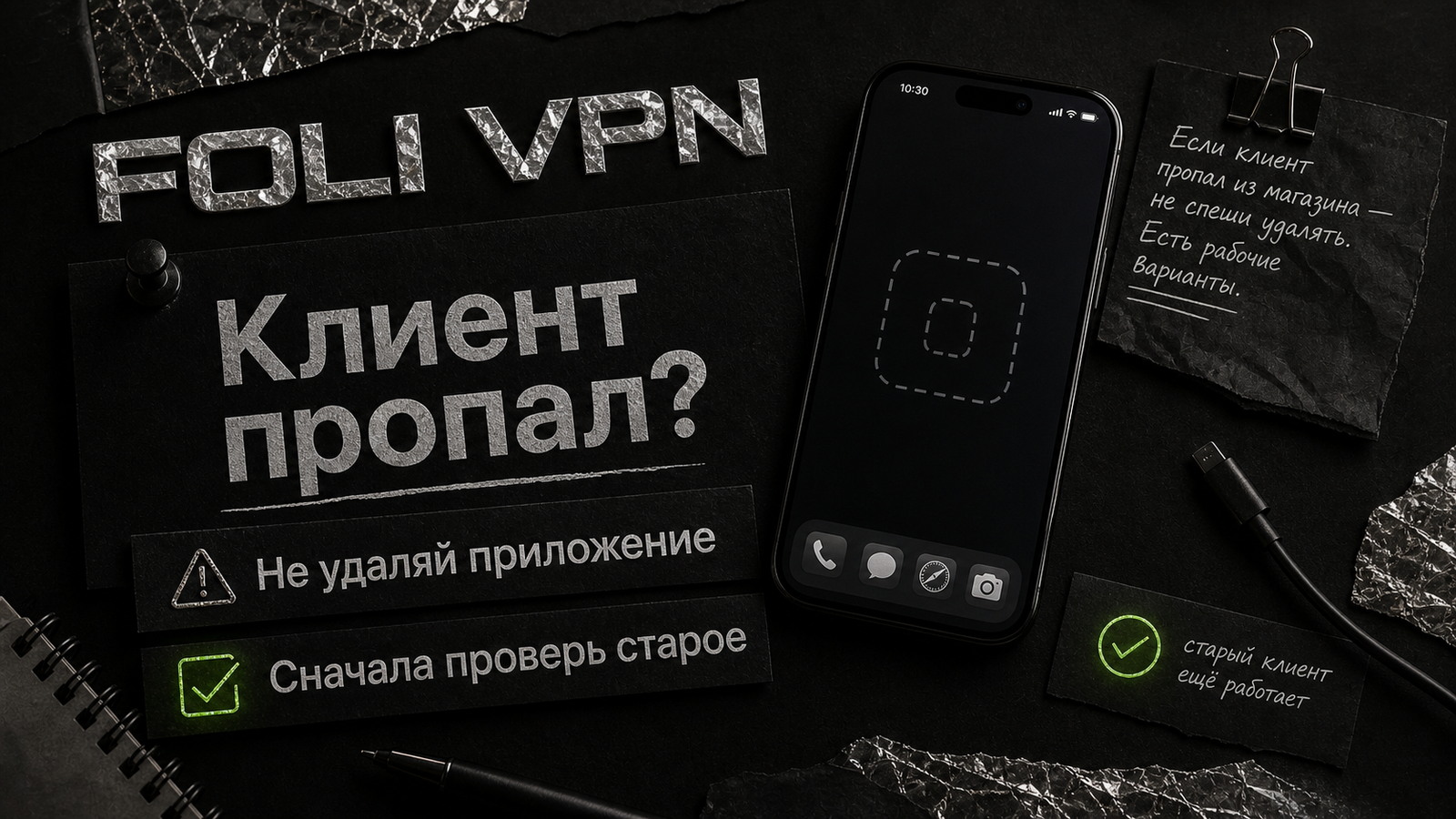 Обложка Foli VPN: если клиент пропал из магазина, сначала проверьте старое приложение.